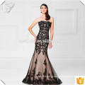 Sexy Black Lace Custom Made Designer Floor Longueur épaules Long Evening Party Wear Mermaid Black Evening Dress